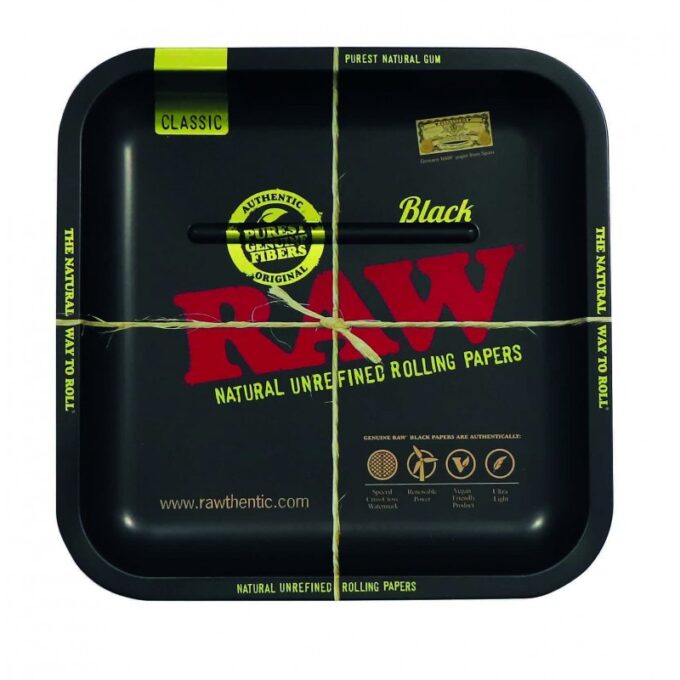 Bandeja RAW Black Classic – Bandeja de Liar Metálica Original para Fumadores con Estilo